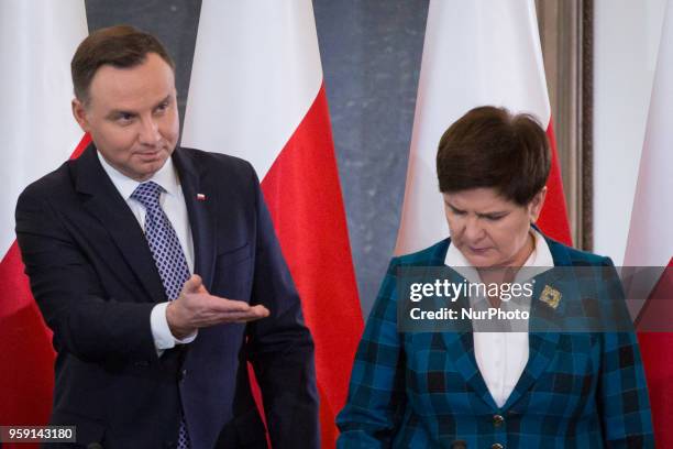 President of Poland Andrzej Duda and Beata Szydlo in Warsaw, Poland on 30 October 2017