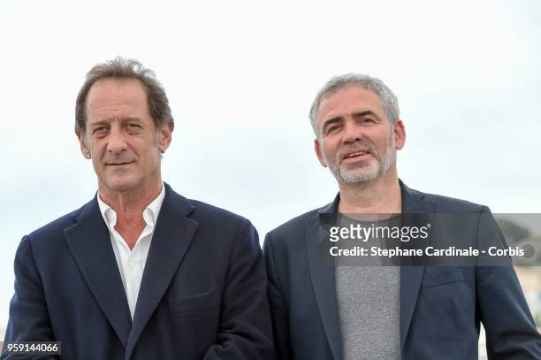 Vincent Lindon and Stephane Brize attend "In War " Photocall during the 71st annual Cannes Film Festival at Palais des Festivals on May 16, 2018 in...
