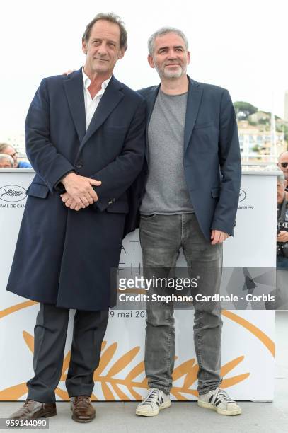 Vincent Lindon and Stephane Brize attend "In War " Photocall during the 71st annual Cannes Film Festival at Palais des Festivals on May 16, 2018 in...