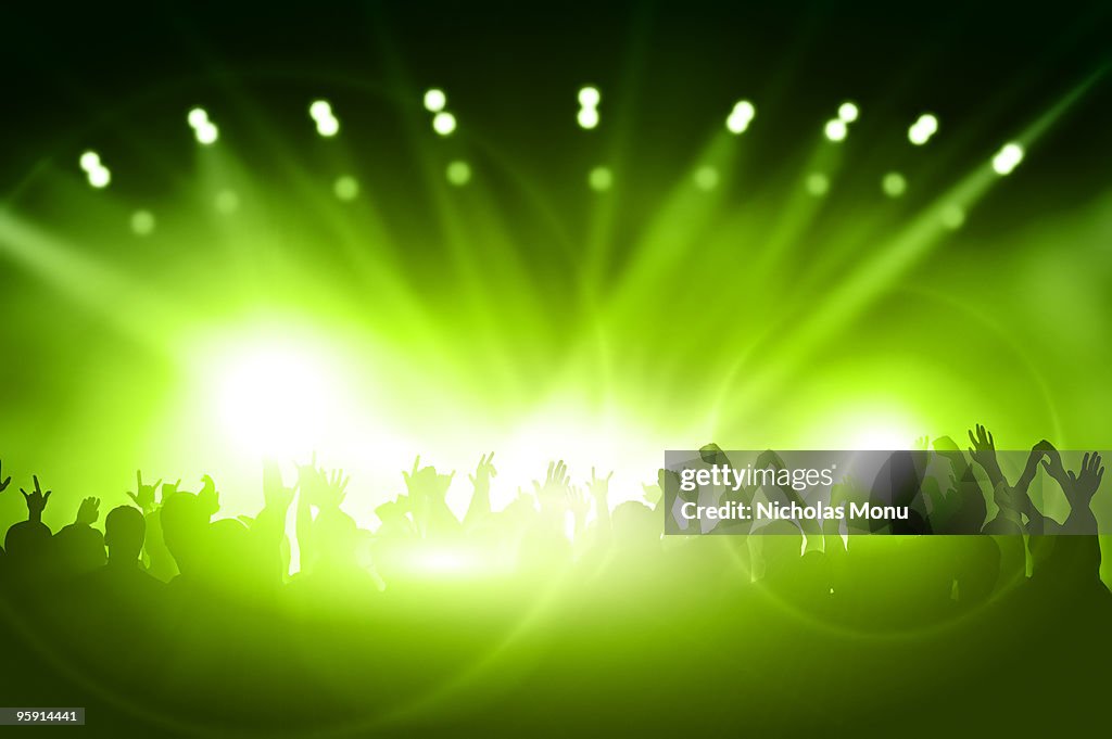 Lively silhouetted crowd