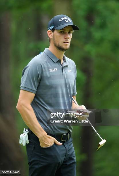 Thomas Pieters of Belgium plays a practice round ahead of the Belgian Knockout at the Rinkven International GC on May 16, 2018 in Antwerpen, Belgium.