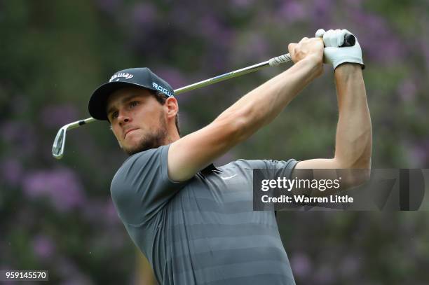 Thomas Pieters of Belgium plays a practice round ahead of the Belgian Knockout at the Rinkven International GC on May 16, 2018 in Antwerpen, Belgium.