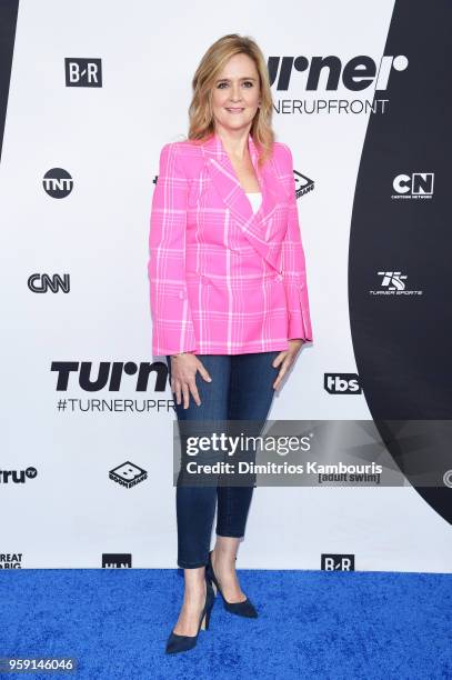 Samantha Bee attends the Turner Upfront 2018 arrivals on the red carpet at The Theater at Madison Square Garden on May 16, 2018 in New York City....