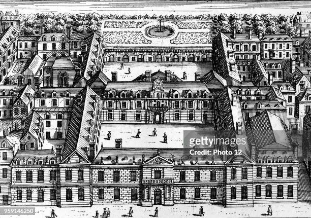 The Palais Royal, formerly the Palais-Cardinal. Given by the cardinal of Richelieu to King Louis XIII upon his death 17th century Engraving.