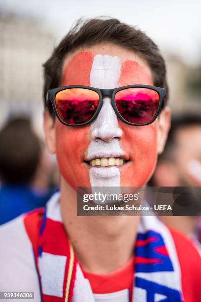 Fan of Atletico de Madrid looks up ahead of the UEFA Europa League Final between Olympique de Marseille and Club Atletico de Madrid at Stade de Lyon...