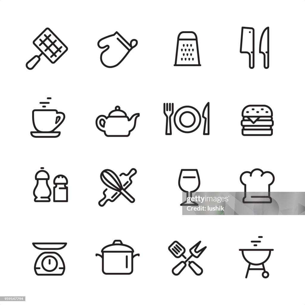 Utensilio de cocina - conjunto de iconos de contorno