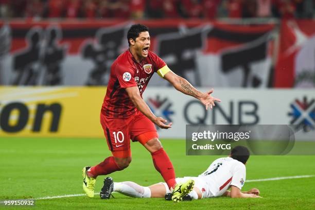 Hulk of Shanghai SIPG celebates after scoring his team's first goal during the AFC Champions League Round of 16 second leg match between Shanghai...