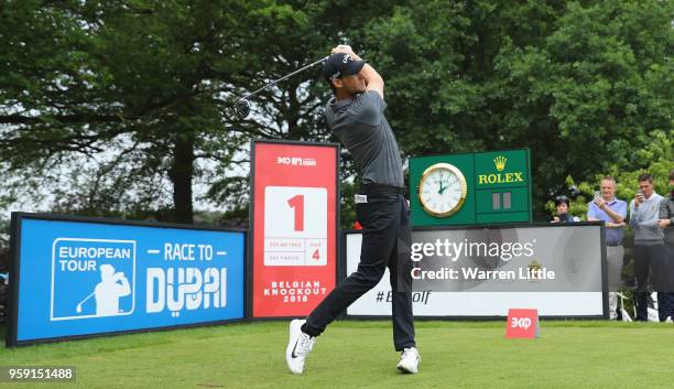 Thomas Pieters of Belgium plays in the pro am ahead of the Belgian Knockout at the Rinkven International GC on May 16, 2018 in Antwerpen, Belgium.