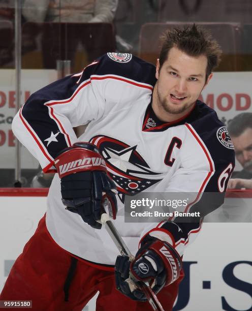 Rick Nash of the Columbus Blue Jackets skates against the Philadelphia Flyers at the Wachovia Center on January 19, 2010 in Philadelphia,...