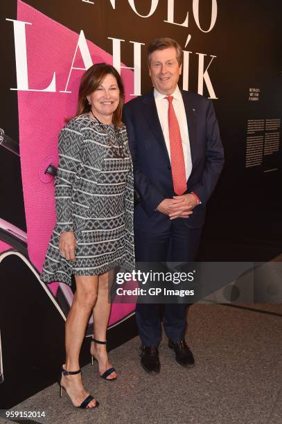 Barbara Hackett and Toronto Mayor John Tory attend the gala reception for Manolo Blahnik: The Art Of Shoes at Bata Shoe Museum on May 15, 2018 in...