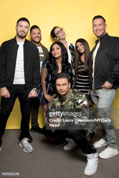 The cast of Jersey Shore Family Vacation, l-r: Vinny Guadagnino, Ronnie Ortiz-Magro, Nicole "Snooki" Polizzi, Paul "DJ Pauly D" DelVecchio, Jenni...