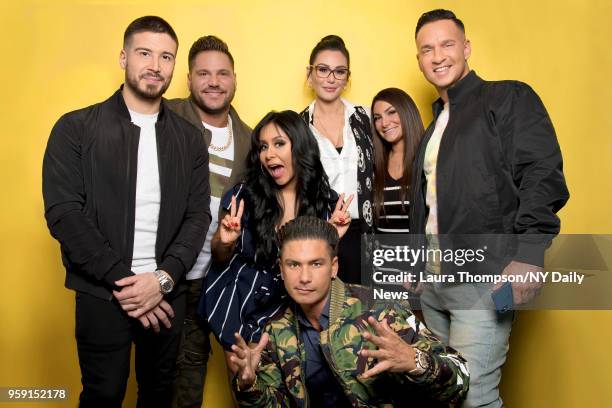 The cast of Jersey Shore Family Vacation, l-r: Vinny Guadagnino, Ronnie Ortiz-Magro, Nicole "Snooki" Polizzi, Paul "DJ Pauly D" DelVecchio, Jenni...