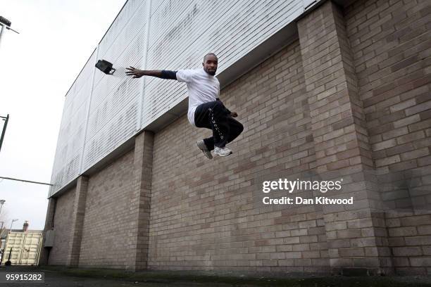Parkour star Sebastien Foucan performs a move called a 'Tic Tac' on January 21, 2010 in London, England. Today marks the launch of the UK's first...