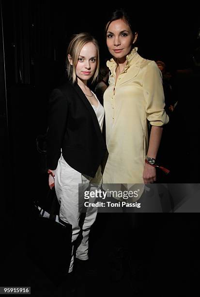 Friederike Kempter and Nadine Warmuth arrive at the Rena Lange Fashion Show during the Mercedes-Benz Fashion Week Berlin Autumn/Winter 2010 at the...