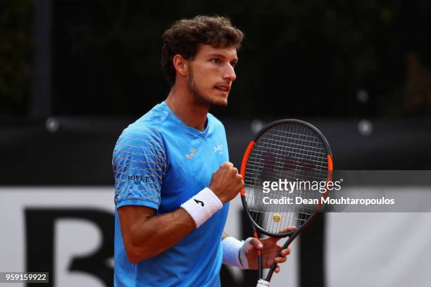 Pablo Carreno Busta of Spain celebrates a point in his match against Steve Johnson of USA during day 4 of the Internazionali BNL d'Italia 2018 tennis...