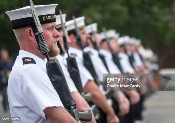 Members of the Royal Navy's small ships and diving units take part in a final rehearsal, ahead of their role in the Armed Forces' ceremonial duties...