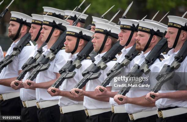 Members of the Royal Navy's small ships and diving units take part in a final rehearsal, ahead of their role in the Armed Forces' ceremonial duties...