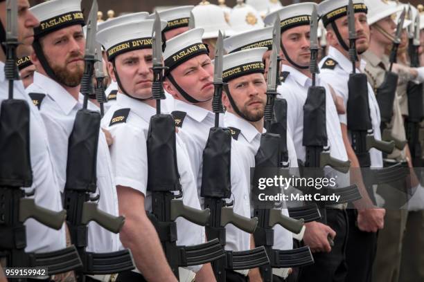 Members of the Royal Navy's small ships and diving units take part in a final rehearsal, ahead of their role in the Armed Forces' ceremonial duties...