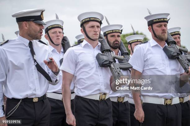 Members of the Royal Navy's small ships and diving units take part in a final rehearsal, ahead of their role in the Armed Forces' ceremonial duties...