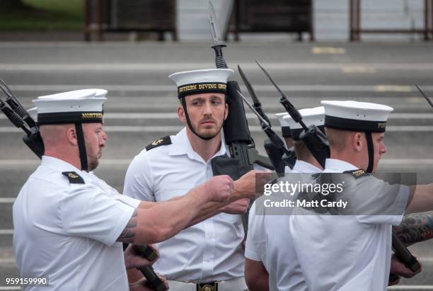 Members of the Royal Navy's small ships and diving units take part in a final rehearsal, ahead of their role in the Armed Forces' ceremonial duties...