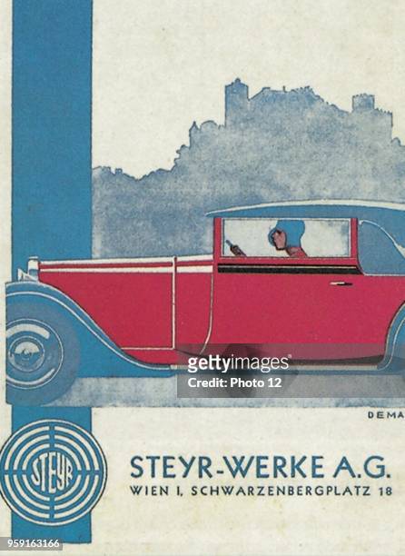 Poster by the Steyr-Werke AG company for one of its new type of cabriolets, elegantly designed.