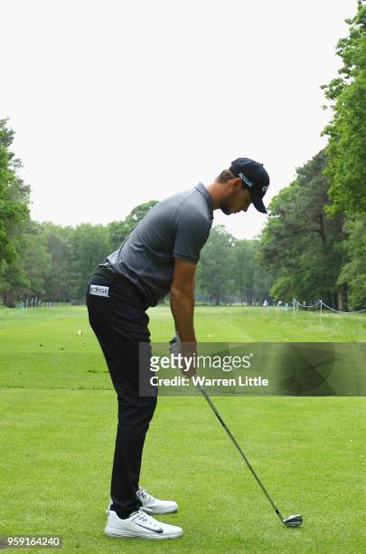 Thomas Pieters of Belgium tees off on the third hole as he plays in the pro am ahead of the Belgian Knockout at the Rinkven International GC on May...
