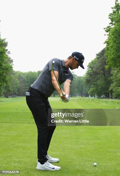 Thomas Pieters of Belgium tees off on the third hole as he plays in the pro am ahead of the Belgian Knockout at the Rinkven International GC on May...