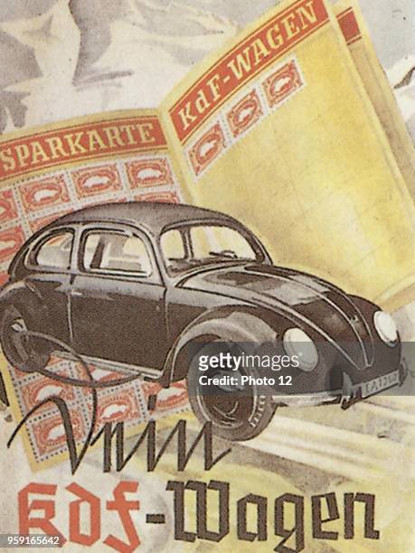 Propaganda poster for the Kdf-car , with an illustration of the savings book.