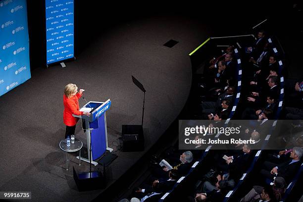 Secretary of State Hillary Clinton gives a speech on internet freedom at the Newseum on January 21, 2010 in Washington, DC. Five United States...