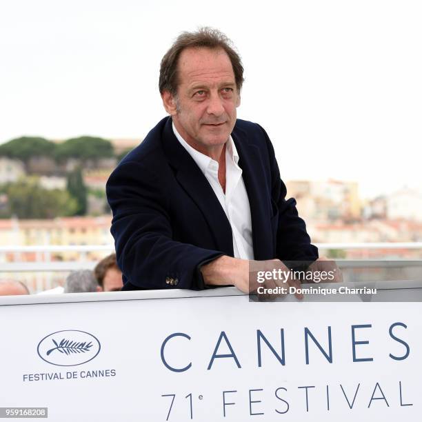 Actor Vincent Lindon attends "In War " Photocall during the 71st annual Cannes Film Festival at Palais des Festivals on May 16, 2018 in Cannes,...