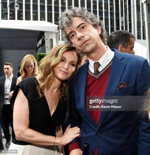 Amy Brenneman and Hamish Linklater attend the Turner Upfront 2018 arrivals on the red carpet at The Theater at Madison Square Garden on May 16, 2018...