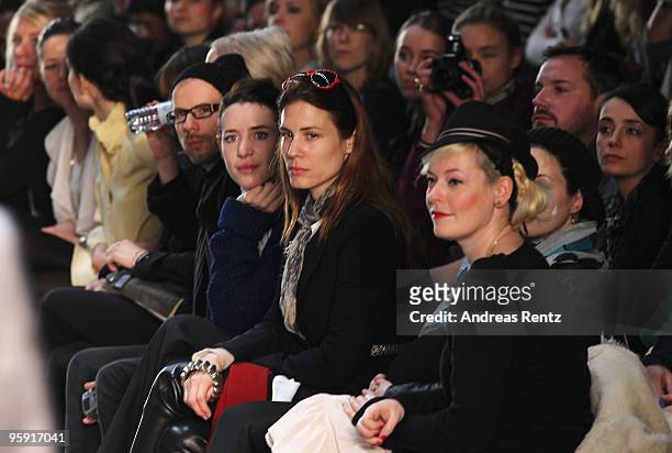 Enie van de Meiklokjes, Celia von Bismarck and Julia Malik attend the Mongrels In Common Fashion Show during the Mercedes-Benz Fashion Week Berlin...