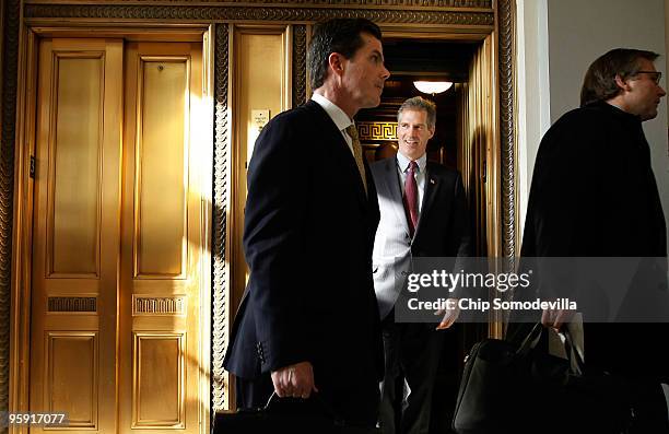 Massachusetts U.S. Senator-elect Scott Brown steps off the elevator in the Russell Senate Office Building during a series of meetings with senators...