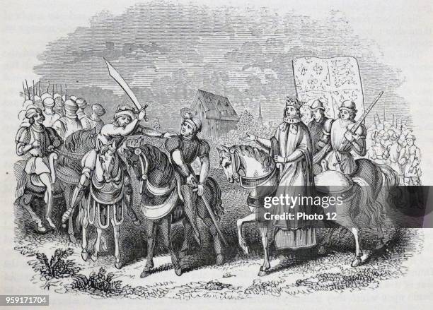 Engraving depicting the death of Wat Tyler a leader of the 1381 Peasants' Revolt in England. Dated 14th Century.