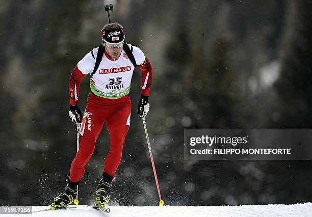 Austrian Daniel Mesotitsch competes to take the second place of the men's 20 km individual event of the Biathlon World Cup in Anterselva on January...