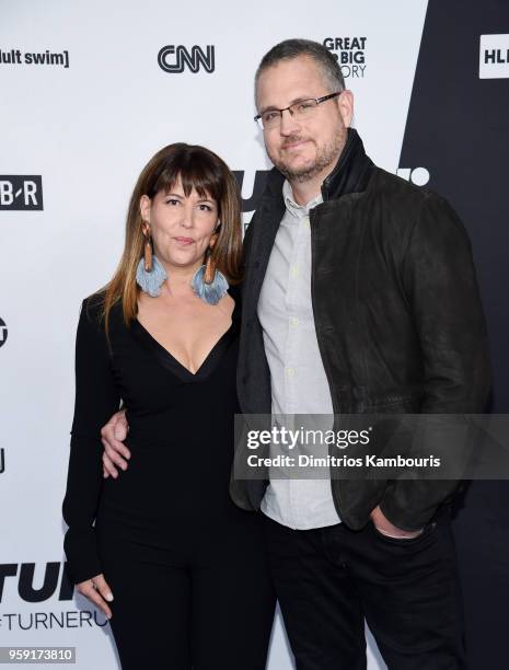 Patty Jenkins and Sam Sheridan attend the Turner Upfront 2018 arrivals on the red carpet at The Theater at Madison Square Garden on May 16, 2018 in...