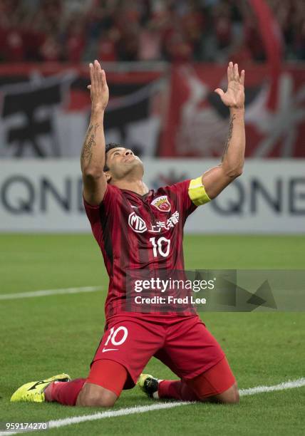 Hulk of Shanghai SIPG celebrates scoring his team's goal during the AFC Champions League Round of 16 match between Shanghai SIPG v Kashima Antlers at...