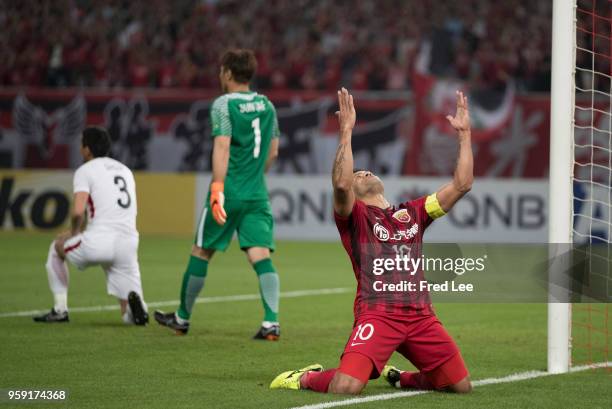 Hulk of Shanghai SIPG celebrates scoring his team's goal during the AFC Champions League Round of 16 match between Shanghai SIPG v Kashima Antlers at...