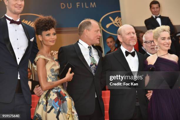 Actor Joonas Suotamo, actress Thandie Newton, actor Woody Harrelson, director Ron Howard, actress Emilia Clarke, actor Alden Ehrenreich, actor Donald...