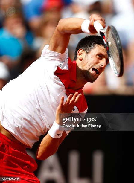 Novak Djokovic of Serbia in action in his match against Nikoloz Basilashvili of Georgia during day four of the Internazionali BNL d'Italia 2018...