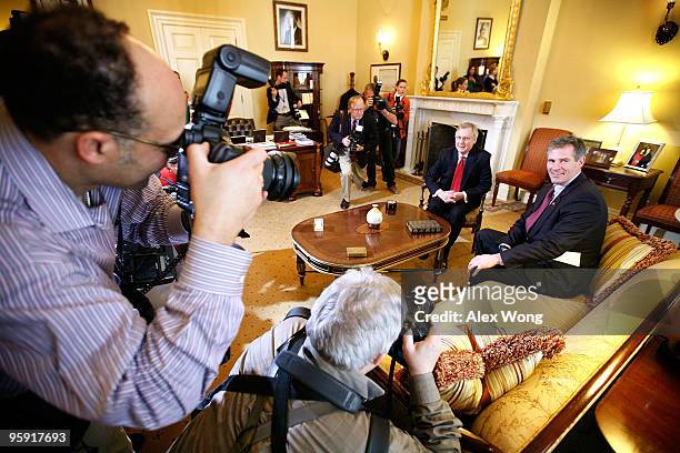 Senator-elect Scott Brown meets with Senate Minority Leader Mitch McConnell in McConnell�s office on Capitol Hill January 21, 2010 in Washington, DC....