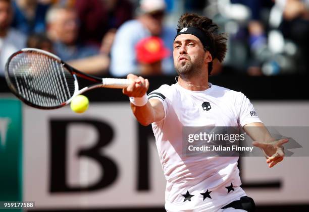 Nikoloz Basilashvili of Georgia in action in his match against Novak Djokovic of Serbia during day four of the Internazionali BNL d'Italia 2018...