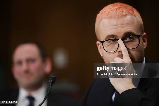 Former director of research for Cambridge Analytica Christopher Wylie testifies before the Senate Judiciary Committee in the Dirksen Senate Office...