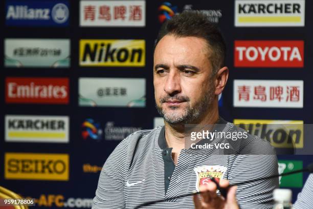 Head coach V¨ªtor Pereira of Shanghai SIPG attends a press conference after the AFC Champions League Round of 16 second leg match between Shanghai...