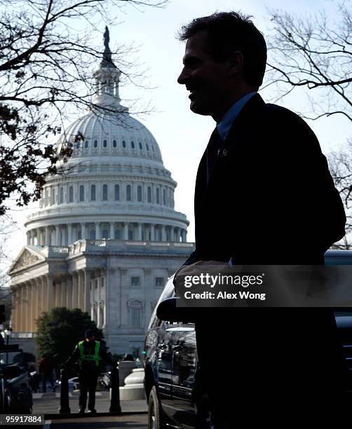 Massachusetts U.S. Senator-elect Scott Brown arrives on Capitol Hill for meeting with different senatorsJanuary 21, 2010 in Washington, DC. Brown won...