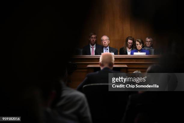 Senate Judiciary Committee Chairman Charles Grassley and ranking member Sen. Dianne Feinstein hear testimony during a hearing about Cambridge...