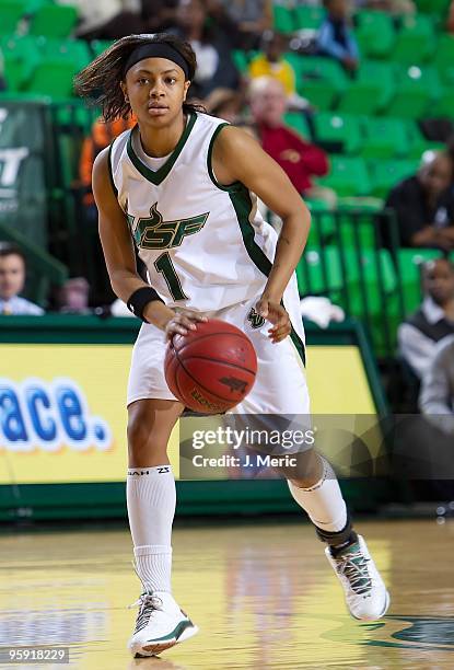 Jasmine Wynne of the South Florida Bulls drives to the basket against the Syracuse Orange during the game at the SunDome on January 16, 2010 in...