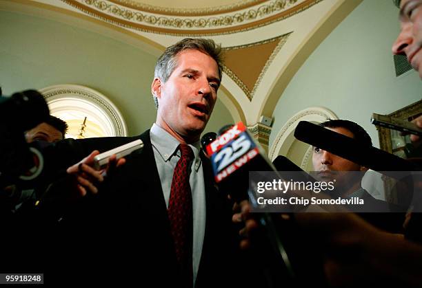 Massachusetts U.S. Senator-elect Scott Brown talks with members of the news media during a series of meetings with senators on Capitol Hill January...