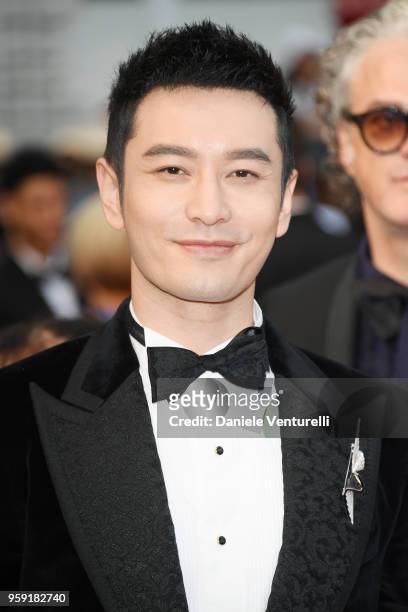 Huang Xiaoming attends the screening of "Burning" during the 71st annual Cannes Film Festival at Palais des Festivals on May 16, 2018 in Cannes,...