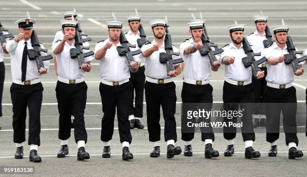 Members of the Royal Navy's small ships and diving units take part in a final rehearsal, ahead of their role in the Armed Forces' ceremonial duties...